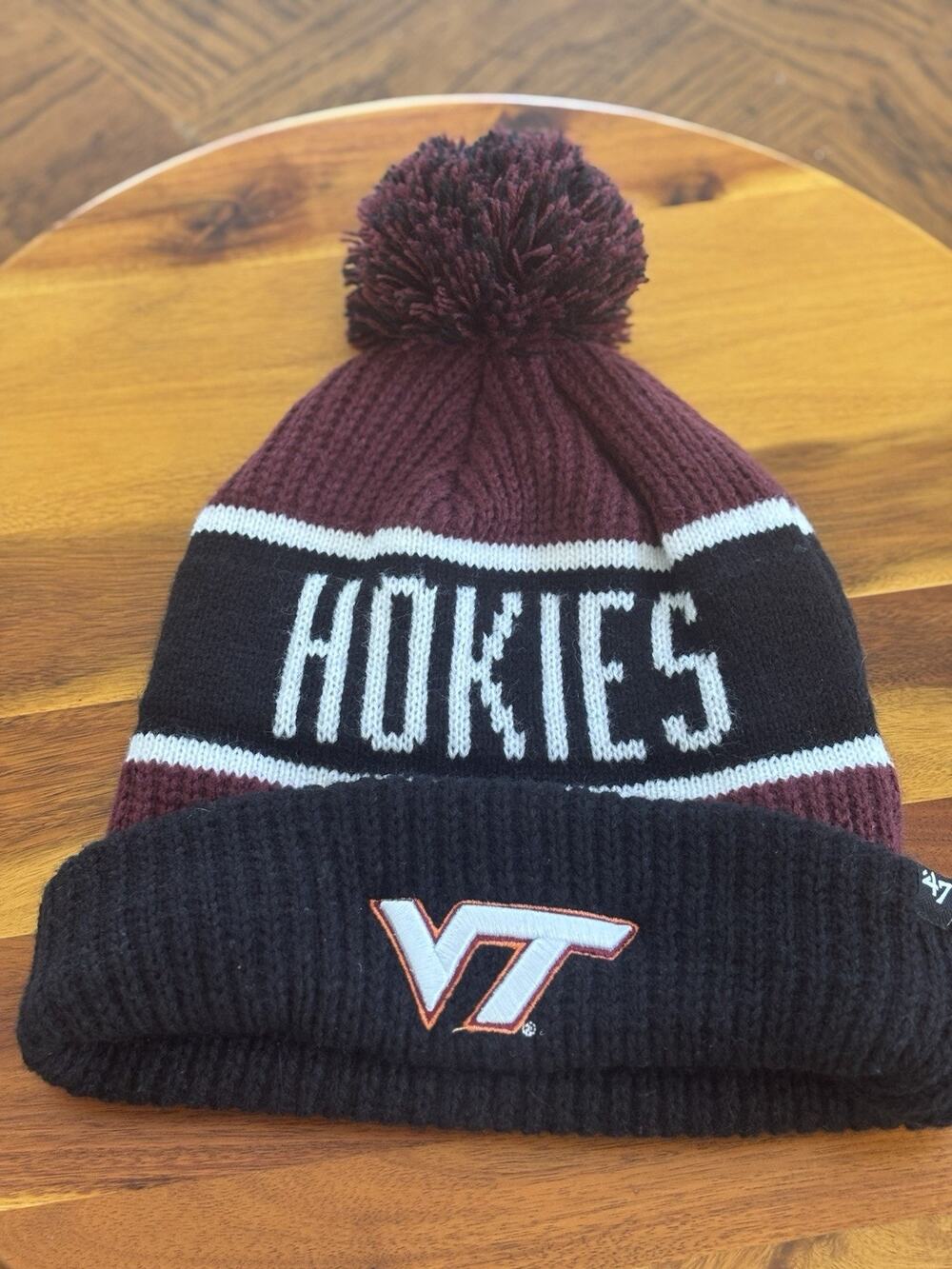 '47 Virginia Tech Hokies College Knit Pom Beanie Hat One Size Maroon Black White